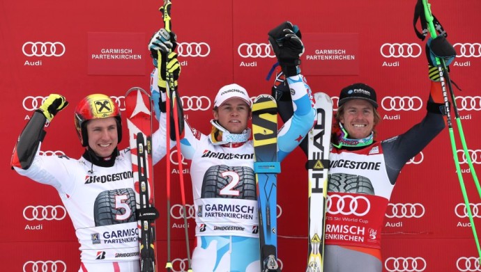 Alexis Pinturault, Marcel Hirscher i Ted Ligety na postolju u 